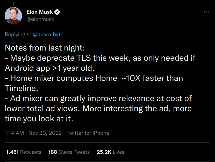 Elon&rsquo;s tweet, telling: &ldquo;Maybe deprecate TLS&rdquo;